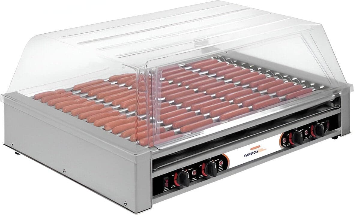 Nemco – 120V Hot Dog Roller Grill with GripsIt Non-Stick Coating and 75 Hot Dog Capacity – 8075SX (ETA 4-6 Weeks)