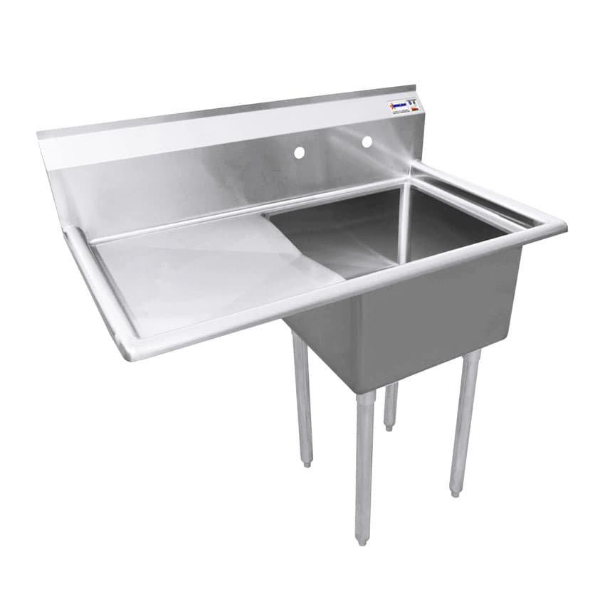 Omcan 18-gauge stainless steel One Tub Sink with Corner Drain and Left Drainboard