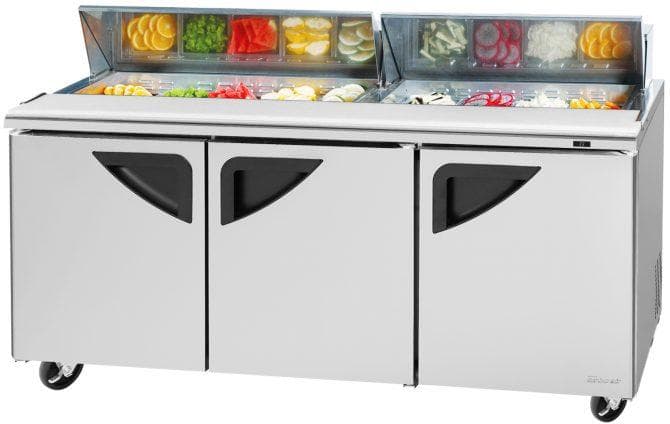 Turbo Air – Super Deluxe 72.4″ 3 Solid Doors Refrigerated Sandwich Prep Table with Stainless Steel Top and 18-Pan Opening – TST-72SD-N (ETA 5-6 Weeks)