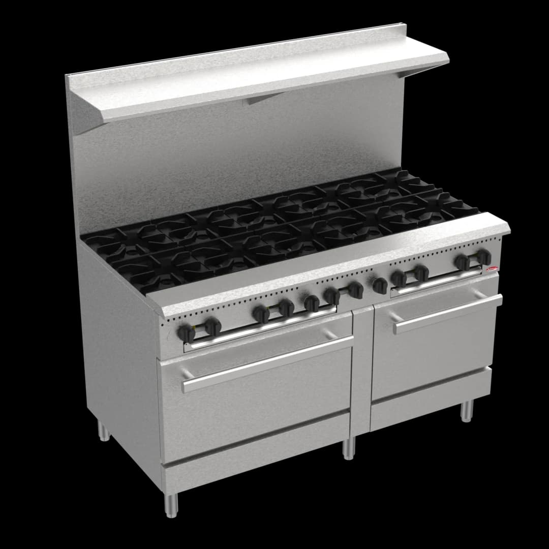 BakeMax America BAS60O Commercial 60 Inch 10-Burner Gas Range with Two Bakery Ovens