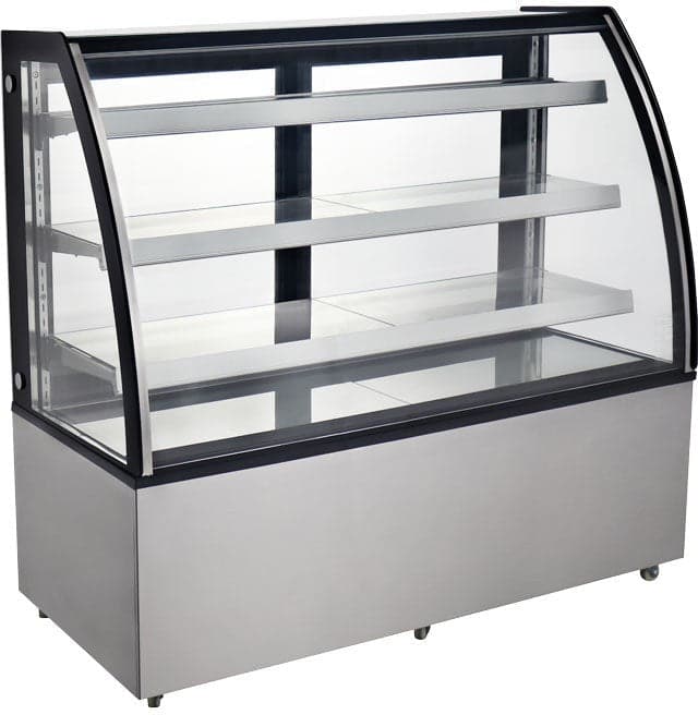 72″ Three (3) Shelf Curved Glass Floor Refrigerated Showcase, 22.95 cu.ft (650 Liter), Stainless steel