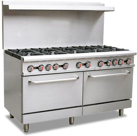 60″ Commercial Gas Range with 10 Burners and 2 Standard Ovens 362,000 BTU – Natural Gas