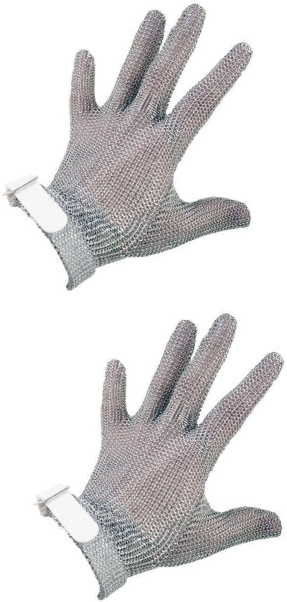 Five Finger Stainless Steel Mesh Glove with White Silicone Strap – Small