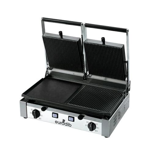 Eurodib PDM3000 20″ Double Panini Grill with Grooved Top and Smooth Left Bottom – 208V