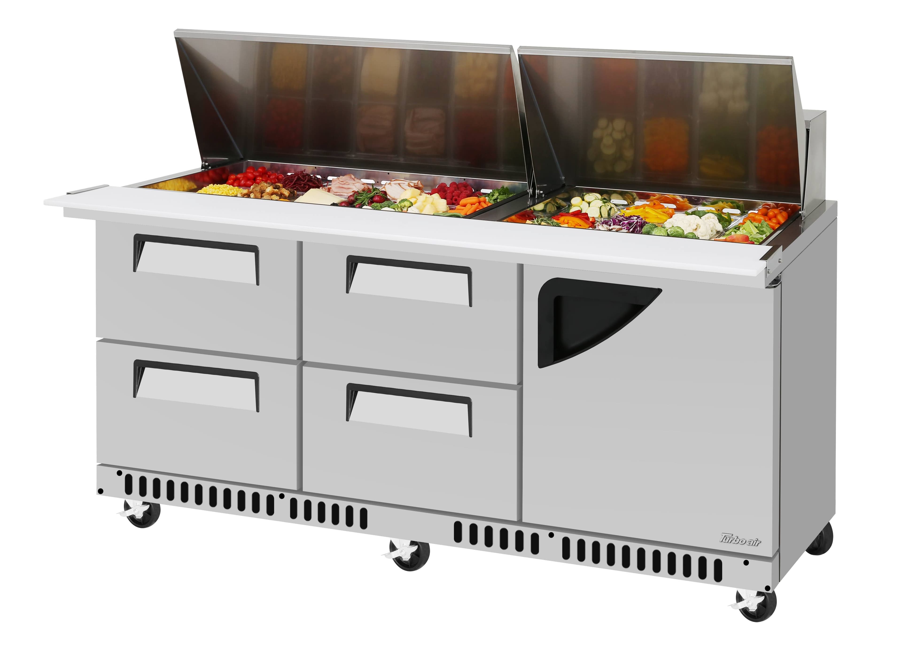 Turbo Air – Super Deluxe Sandwich/Salad Mega Top Unit, 72-5/8″ Wide – TST-72SD-30-D4R(L)-FB-N