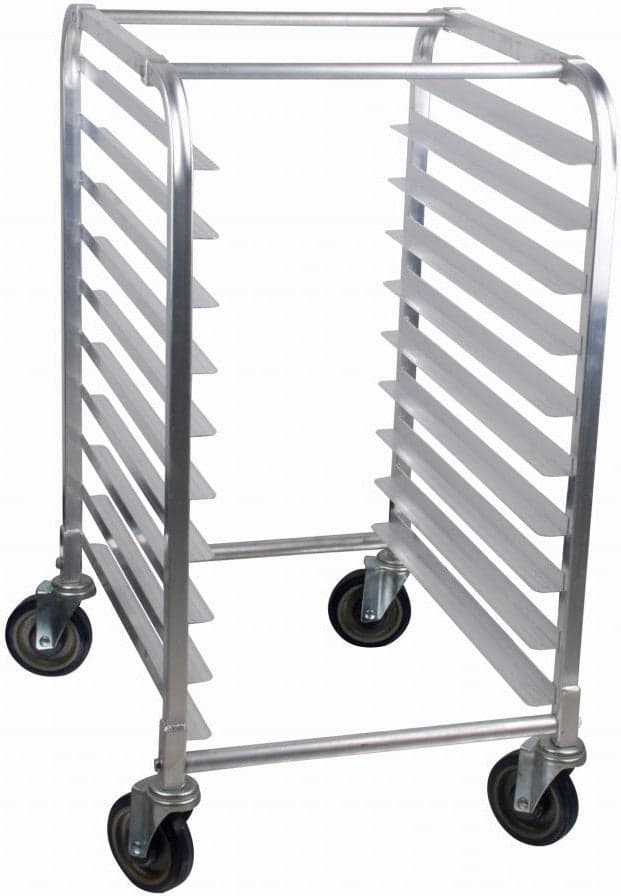 Mobile Steam Table Pan Rack, 10 Slides with 3″ Spacing, Curved Top, Aluminum