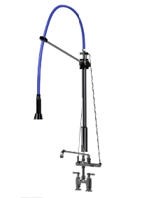 HIMI Products – Instinct Pre-Rinse Faucet Unit with 54″ Hose, V Mount Bracket & 4″ Deck Mount Base Faucet + 12″ Add-On Faucet – IF5403-4DAF