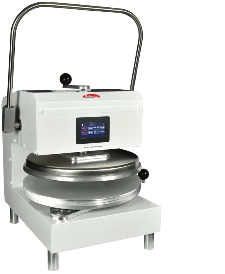 Bakemax - 120V Stainless Steel Commercial Countertop Powder Coat Manual Single Heat Dough Press - BMDXASS