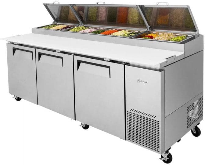 Turbo Air - 93" Super Deluxe Refrigerated Pizza Prep Table with 3 Solid Doors - TPR-93SD-N (ETA 5-6 Weeks)