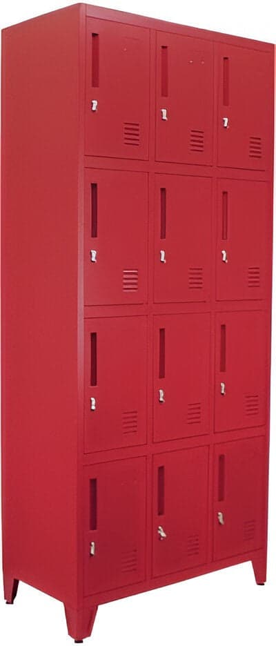 4 Tier, 3 Bank Steel Locker – Red
