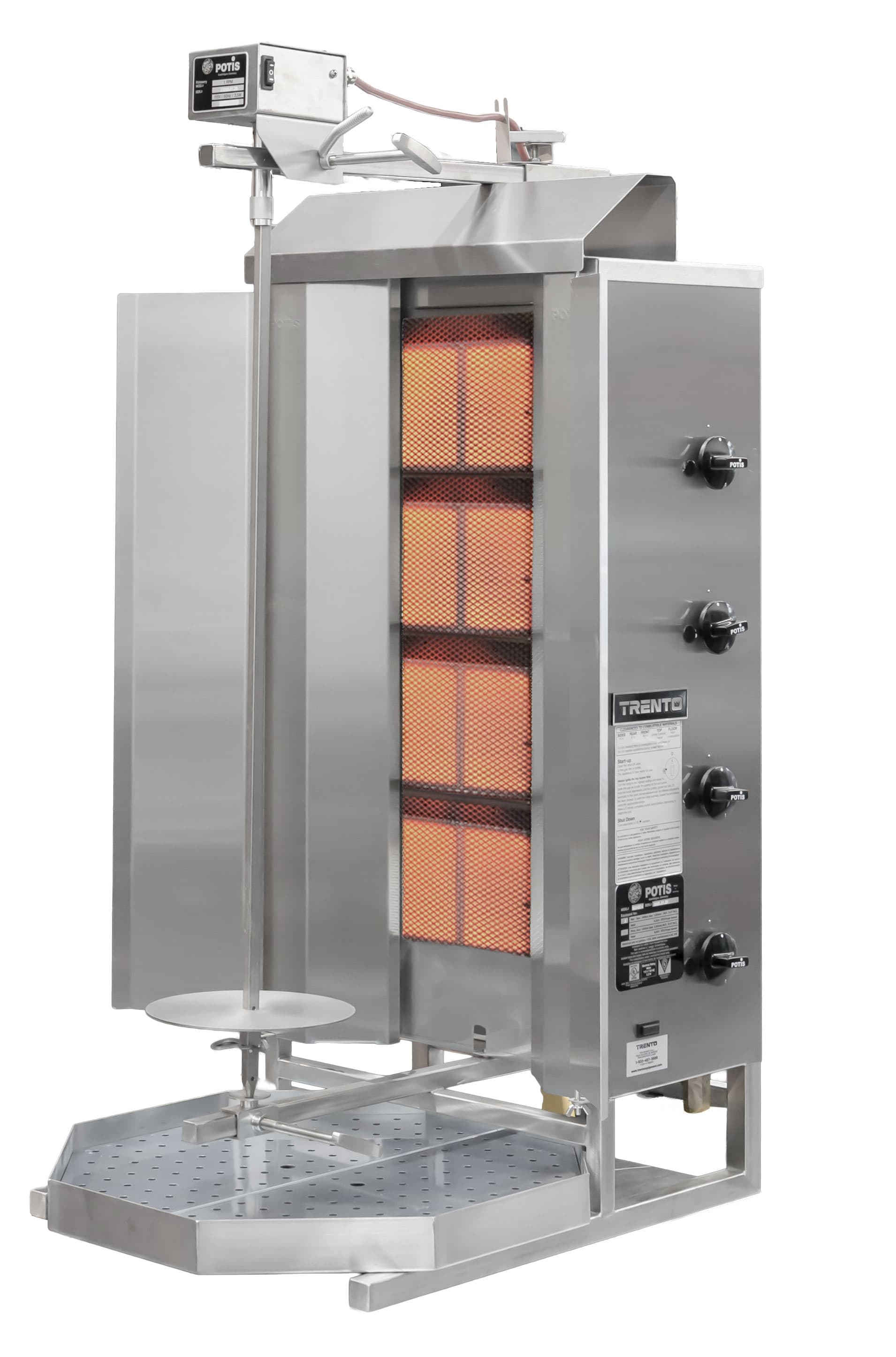 Trento MU-GD4 154 Lb. Natural Gas 4-Burner Vertical Doner Kebab Machine – 49161 – 38,000 BTU