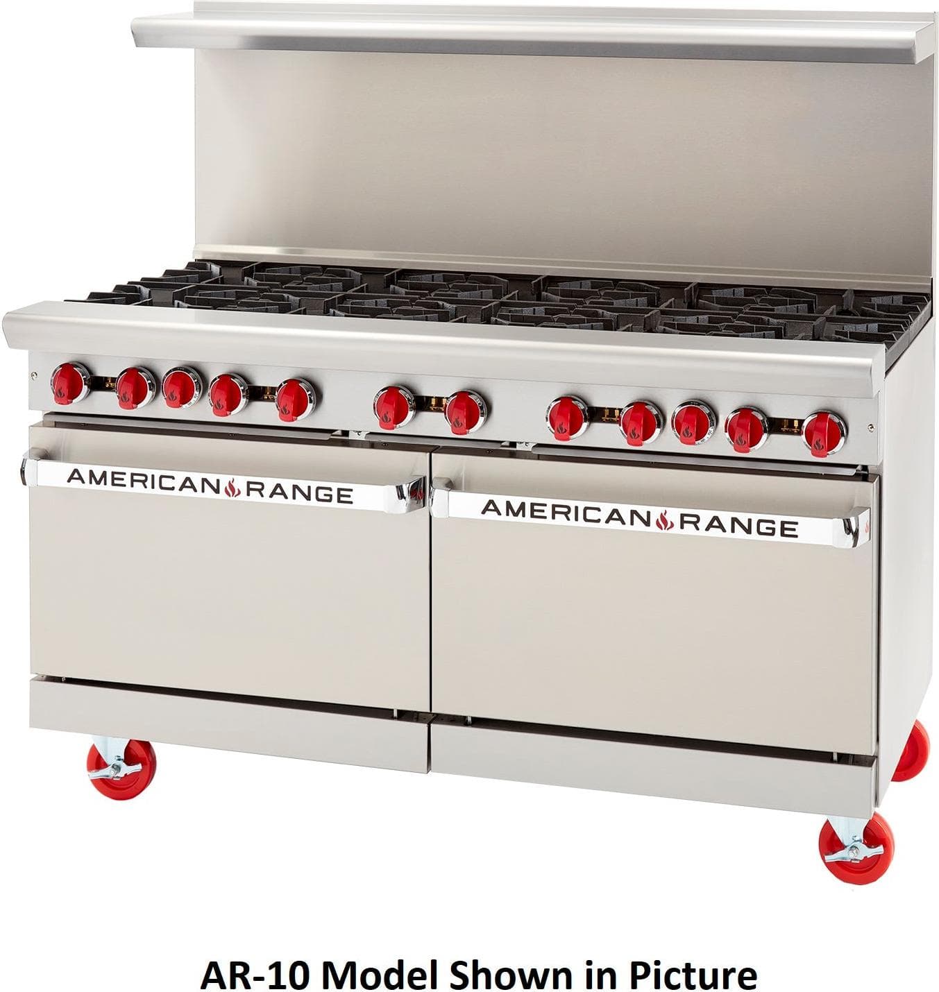 American Range - 60" Stainless Steel Restaurant Range 10 Burners With 26.5" 1 Convection Oven and 1 Storage Base - AR-10-CL-SBR