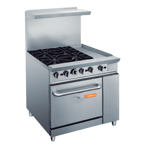 Brika – 36″ Liquid Propane Range w/ 4 Burners & 12″ Griddle – BGR-4B-G12