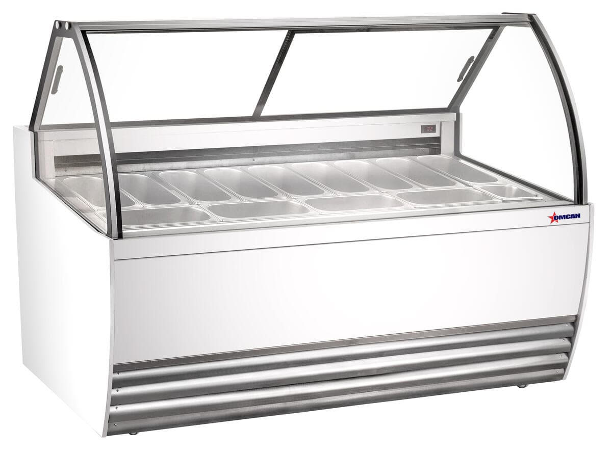 69.5″ Thirteen (13) Pan Gelato Display Showcase with Flat Sneeze Guard (White Exterior)