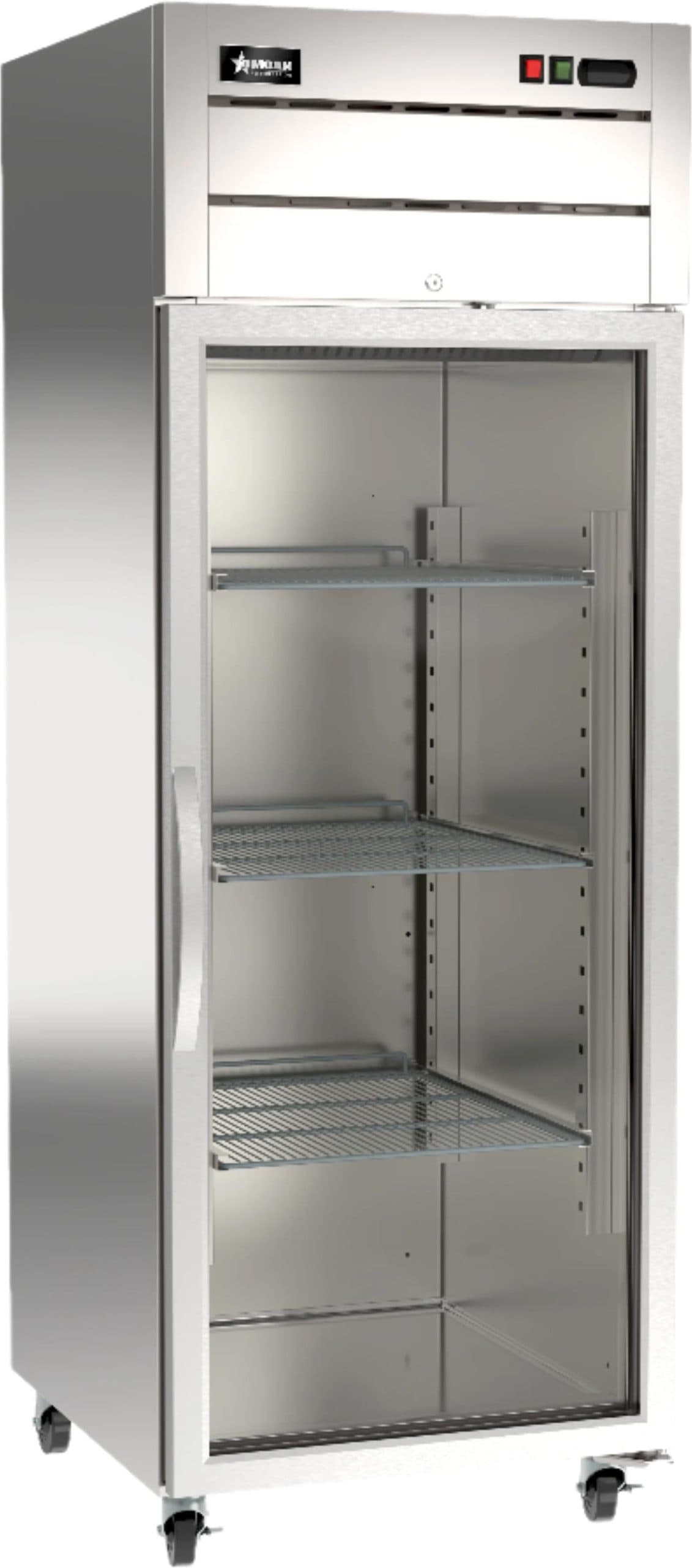 29″ One (1) Glass Door Top Mounted Reach-In Refrigerator, 21.5 cu.ft. (609 L), Stainless Steel