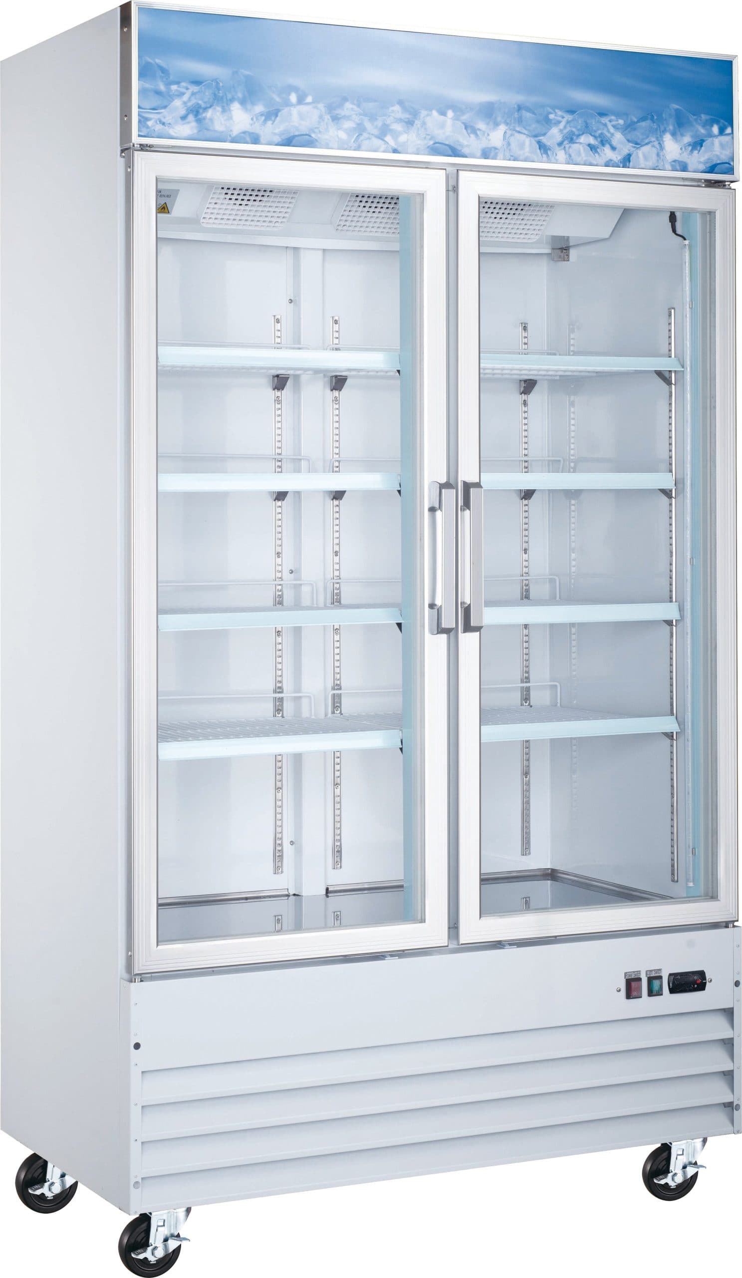 49″ Two (2) Glass Door Display Freezer, 29 cu.ft (821 L), White