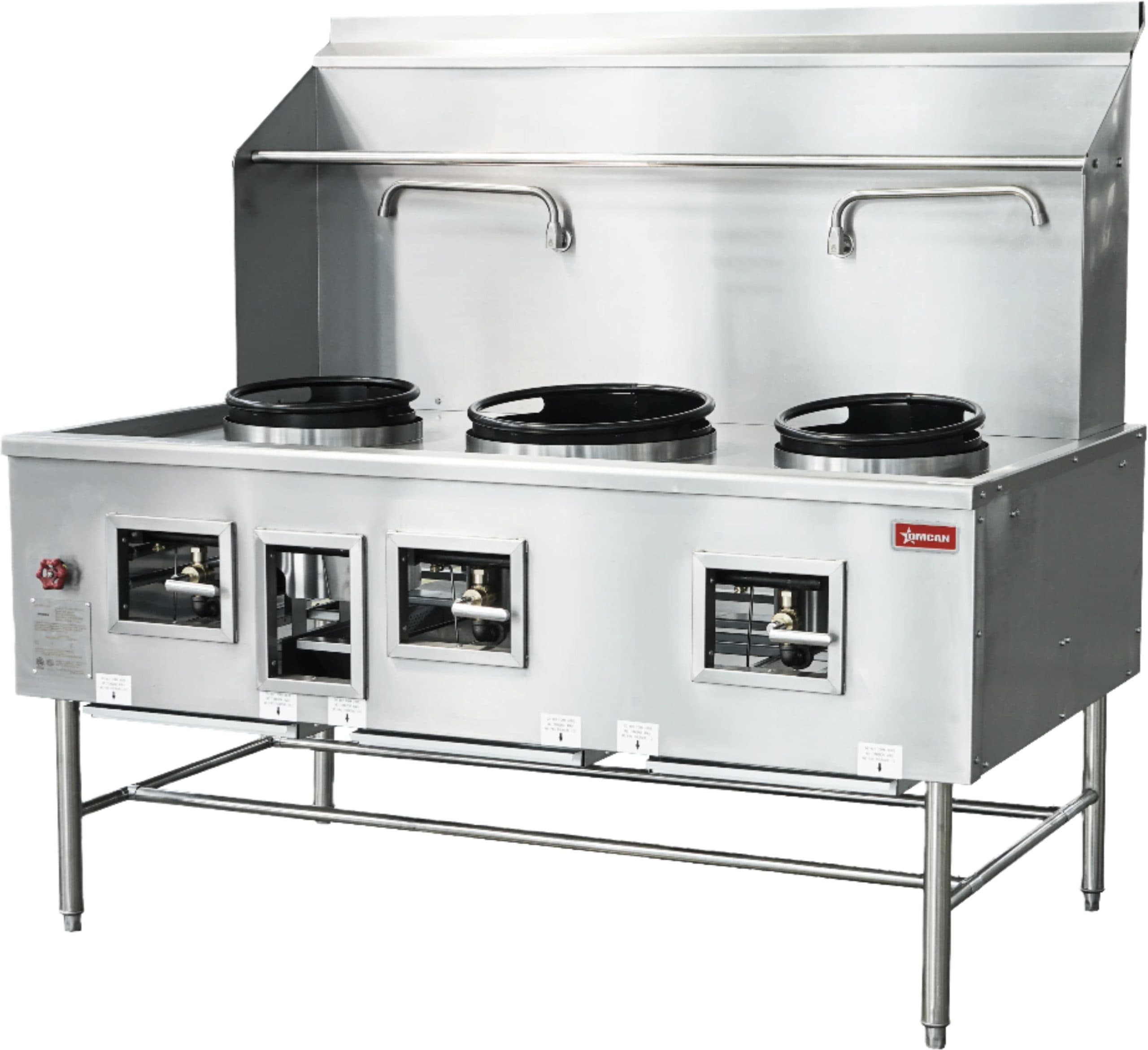 Three Chamber Wok Range with Two 13″ Ring & One 16″ Ring, Backsplash, Faucet, 315,000 BTU – Natural Gas