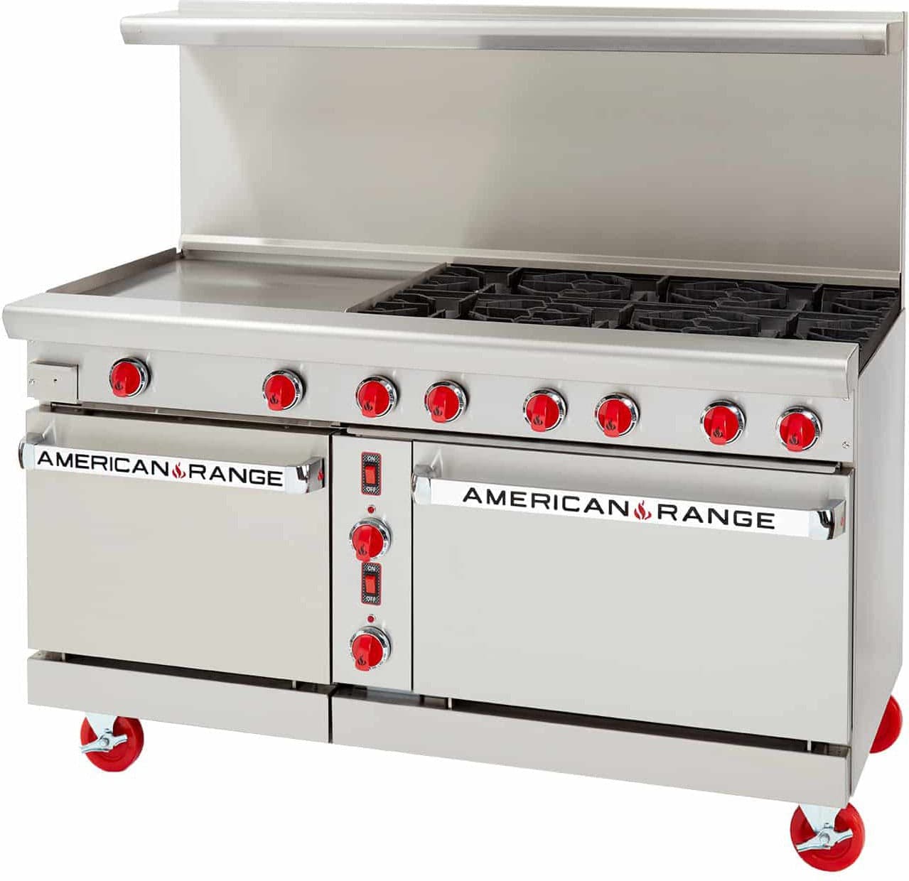 American Range - 60" Stainless Steel Green Flame Range with 24" Griddle on Left, 247,000 BTU - ARGF-24G-6B-CL