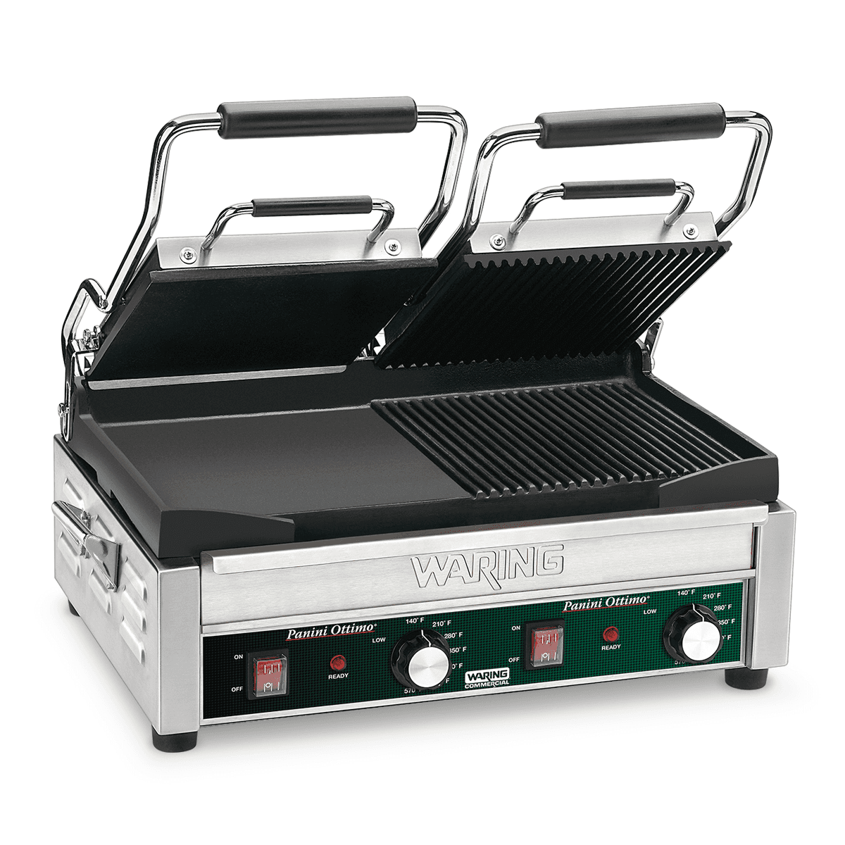 Waring Commercial WDG300 22″ Double Italian-Style Commercial Sandwich Press with Ribbed and Flat Grill – 240V/3200W