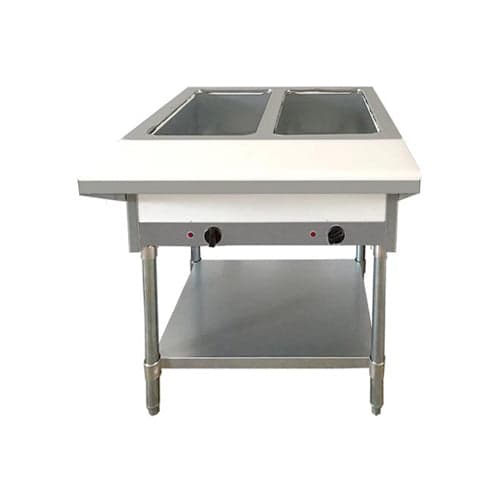 Omcan 2 Pan Open Well Steam Table with Cutting Board and Undershelf
