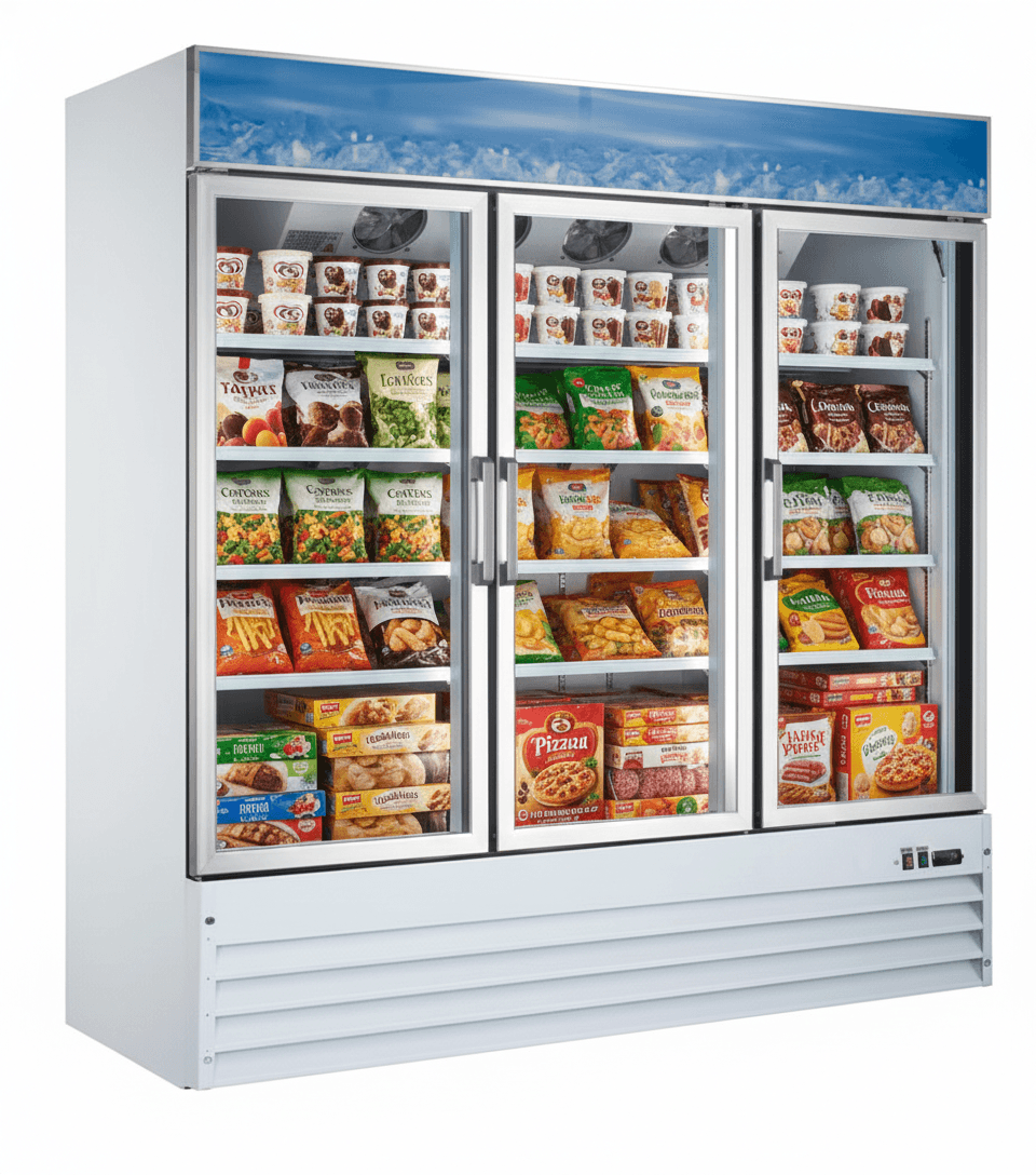 80" Three (3) Glass Door Freezer, 52.3 cu.ft. (1480 L), White