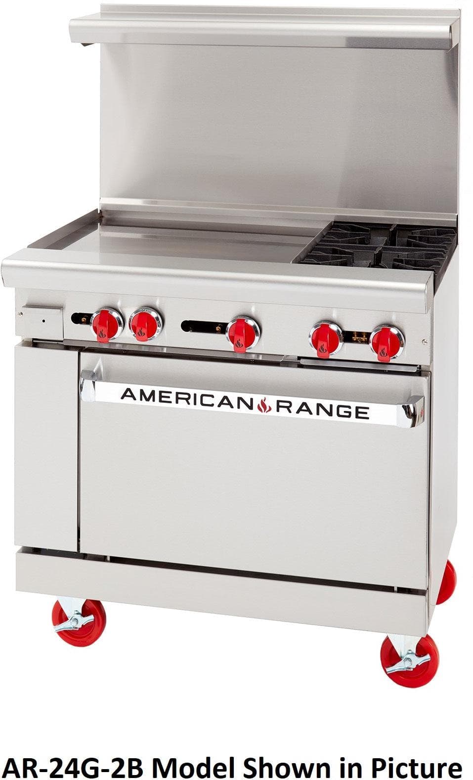 American Range - 36" Stainless Steel Restaurant Range With 24" Griddles, 2 Burners, And 26.5" Convection Oven - AR-24G-2B-C