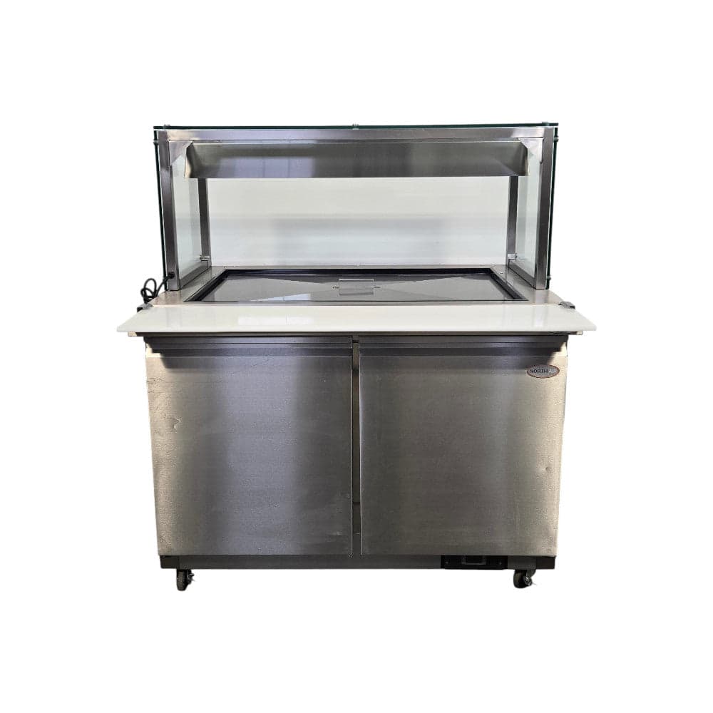 North Air NA-S48 Refrigerated  Prep Table - 2 Solid Door - Lighted - Sneeze Guard - 48 Inch