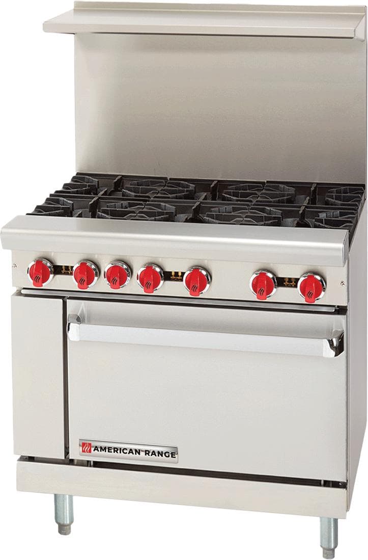 American Range - 36" Restaurant Range With 6 Burners with 26.5" Standard Oven, Stainless Steel - AR-6