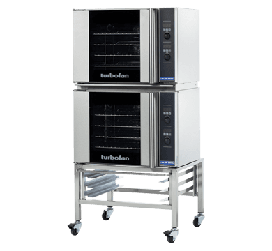 Turbofan – Half Size Sheet Pan Digital Electric Convection Ovens Double Stacked With Caster Base Stand – E31D4/2C