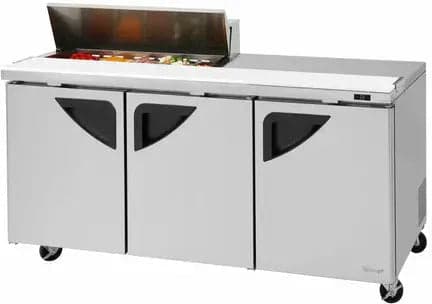Turbo Air – Super Deluxe 72.4″ 3 Swing Door Refrigerated Sandwich Prep Table with stainless steel top with 10-Pan Opening – TST-72SD-10S-N(-LW) (ETA 5-6 Weeks)