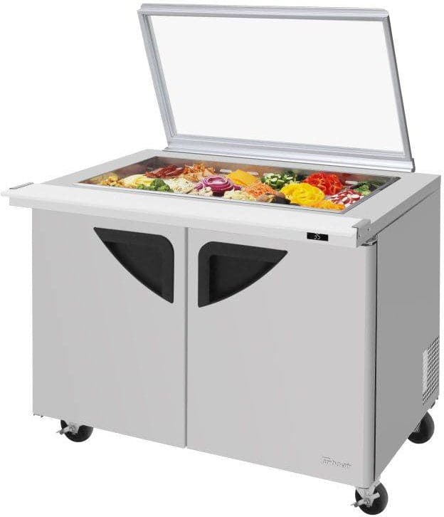 Turbo Air – 48″ Mega Top Hinged Glass Lid Refrigerated Sandwich Prep Table with 2 Solid Doors – TST-48SD-18-N-GL (ETA 5-6 Weeks)