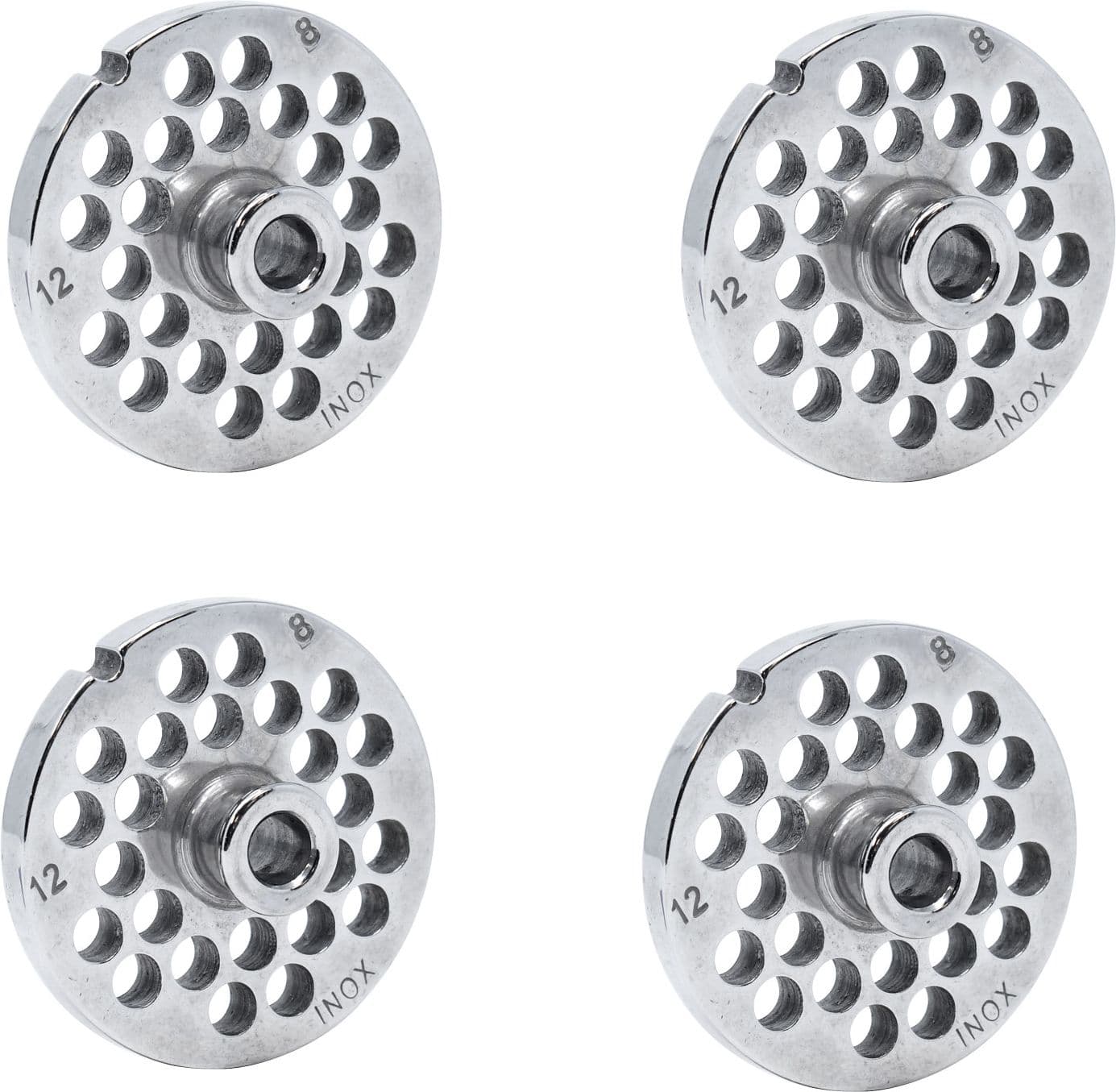 European Style #12 stainless steel plate with hub, 8mm (5/16″) – one notch/ round