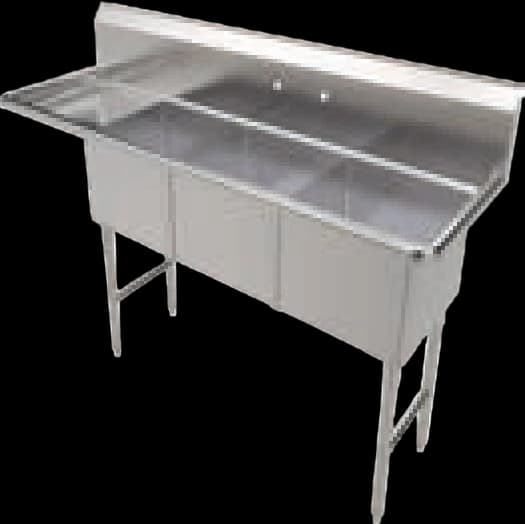 ATS MET 3-Compartment Wash Sink, With Left & Right Drain Board, 102" W x 24" D