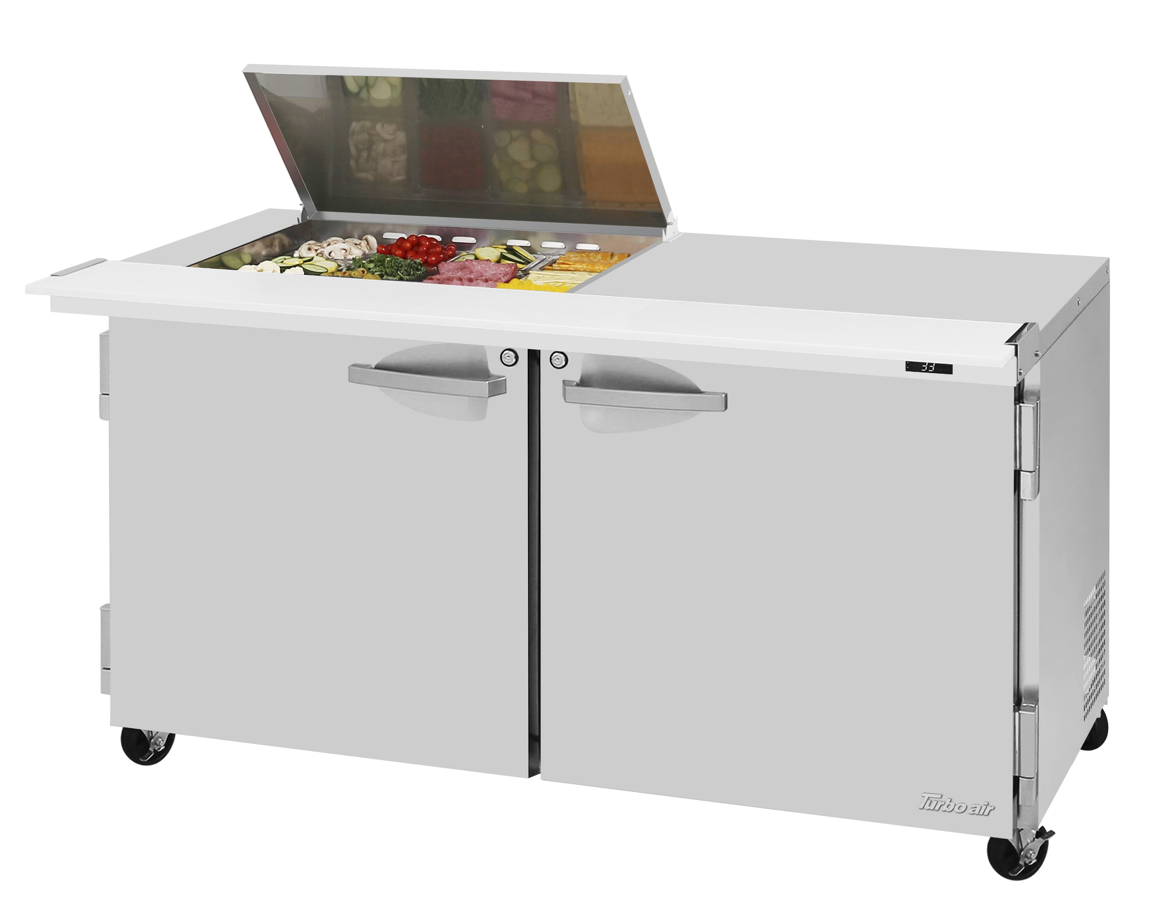 Turbo Air – PRO Series Sandwich/Salad Mega Prep + Work Station with Flat Lid, 60-1/4″ Wide – PST-60-12M-N-FL