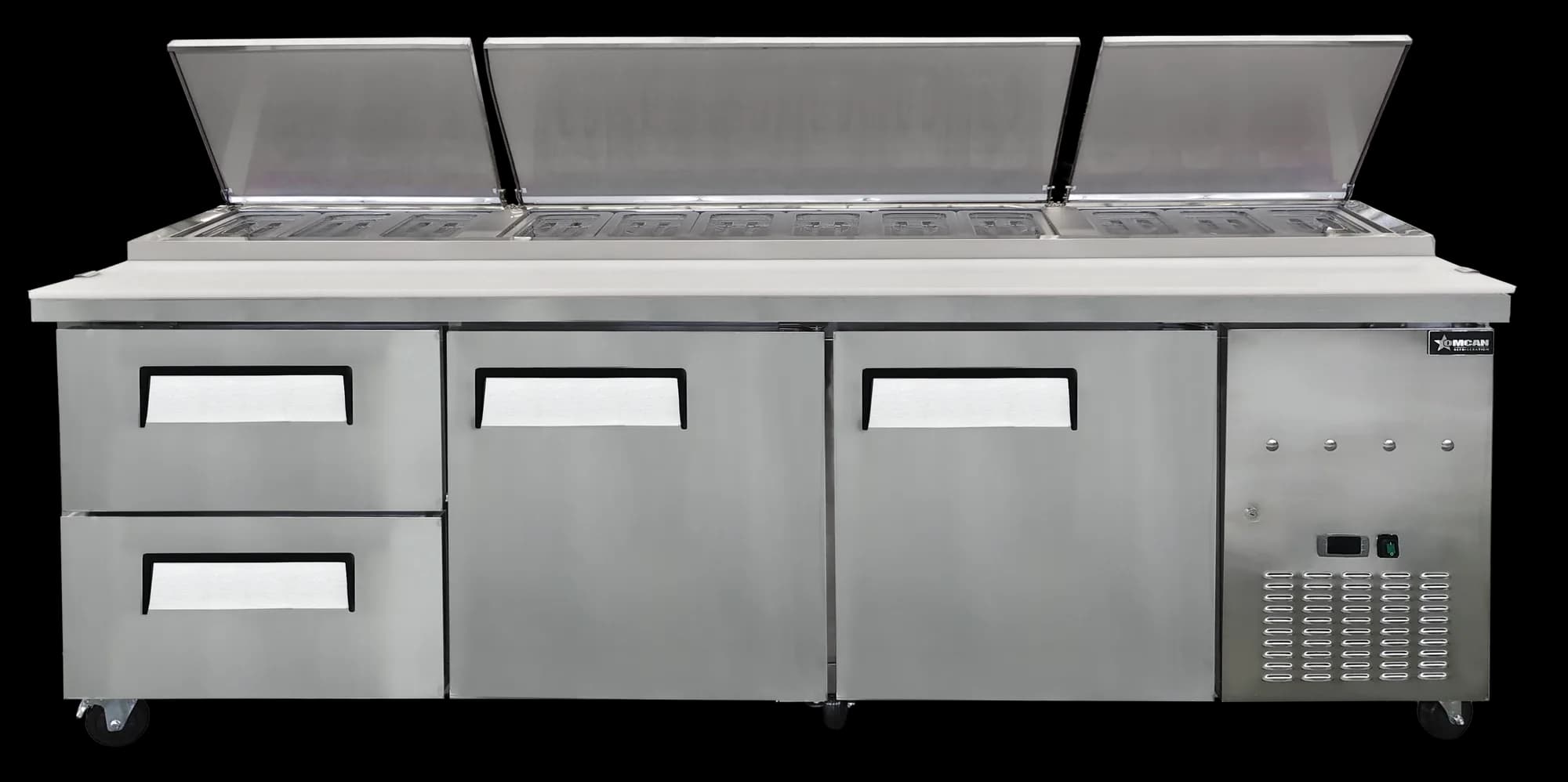 94” Two (2) Door Refrigerated Pizza Prep Table with Drawers, 32 cu.ft. (906 L), Stainless Steel