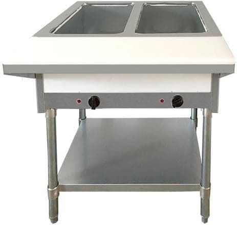30″ 2 Pan Open Well Electric Steam Table with Cutting Board and Adjustable Undershelf – 240 V, 1 Phase, 2 kW