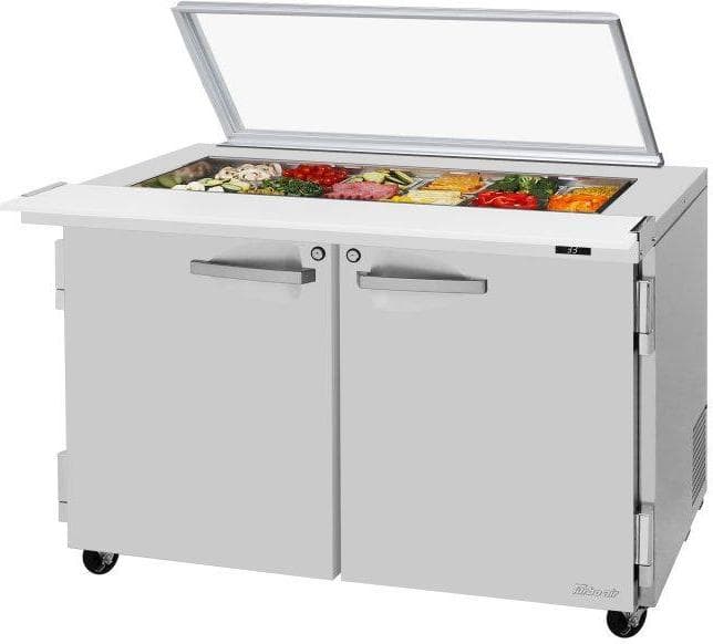 Turbo Air – PRO Series 48.25″ Silver Two-Section Mega Top Sandwich/Salad Prep Table with Glass Lid – PST-48-18-N-GL (ETA 5-6 Weeks)