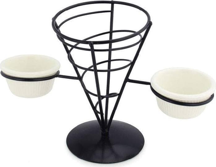 1 Cone French Fry holder with Two 2 oz Ramekins Holder