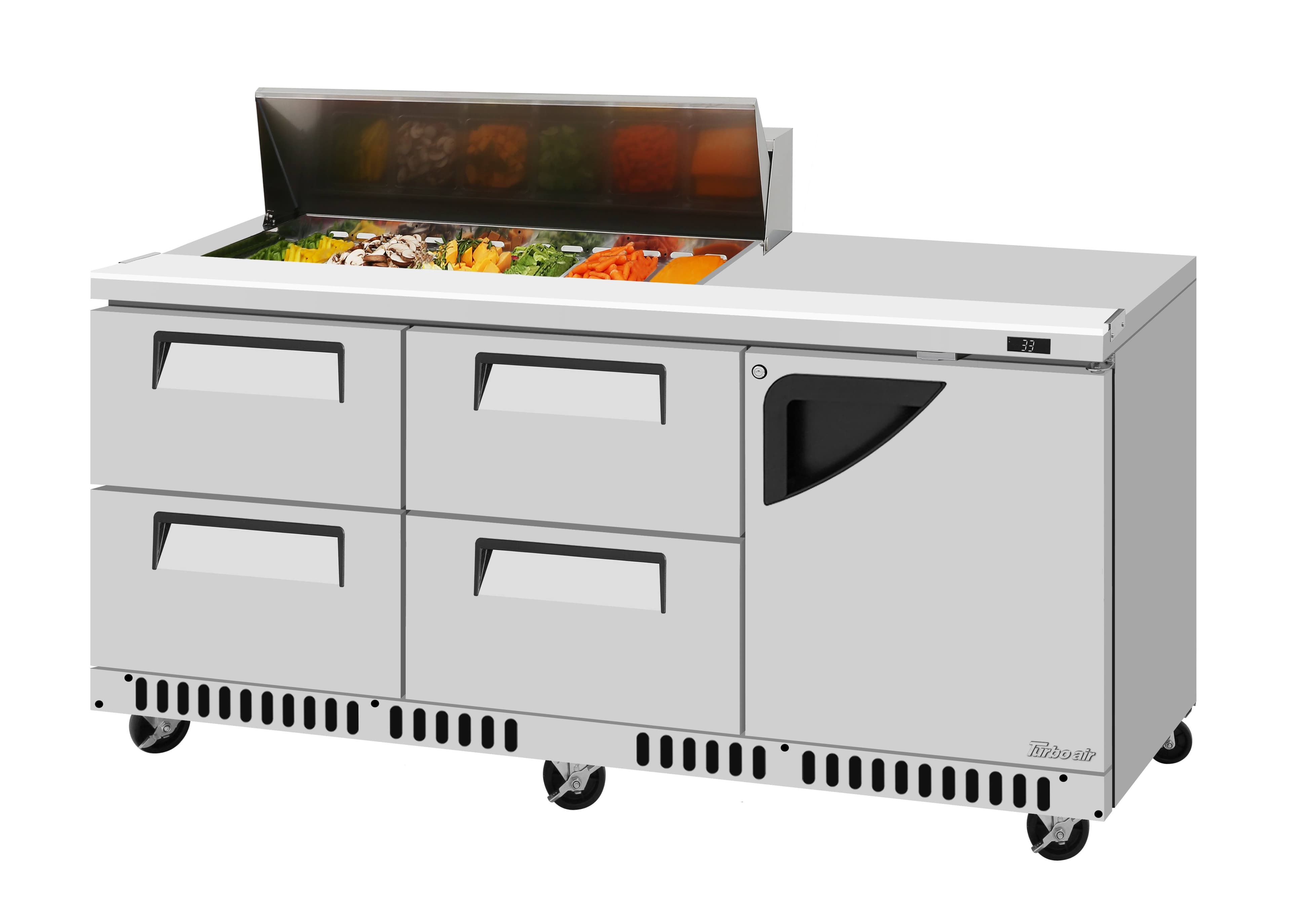Turbo Air – Super Deluxe Sandwich/Salad Prep + Work Station, 72-5/8″ Wide – TST-72SD-12S-D4R-FB-N(-LW)