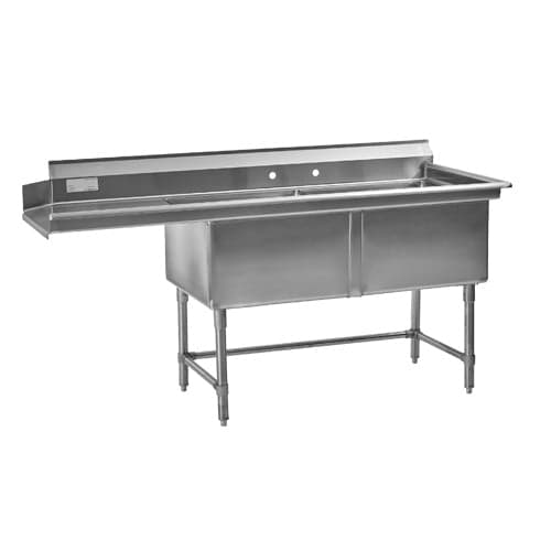 Thorinox TDS-2424-LDW 24″ x 24″ x 14″ Center Drain Two Compartment Sink With Left Drain Board