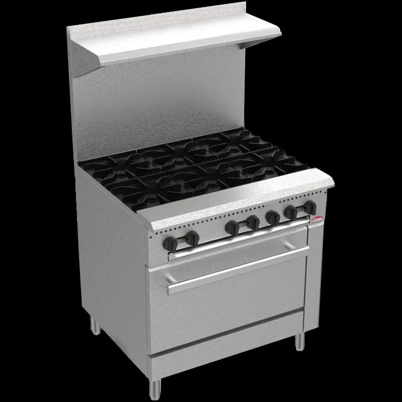BakeMax America BAS36O Commercial 36 Inch 6-Burner Gas Range with Bakery Oven