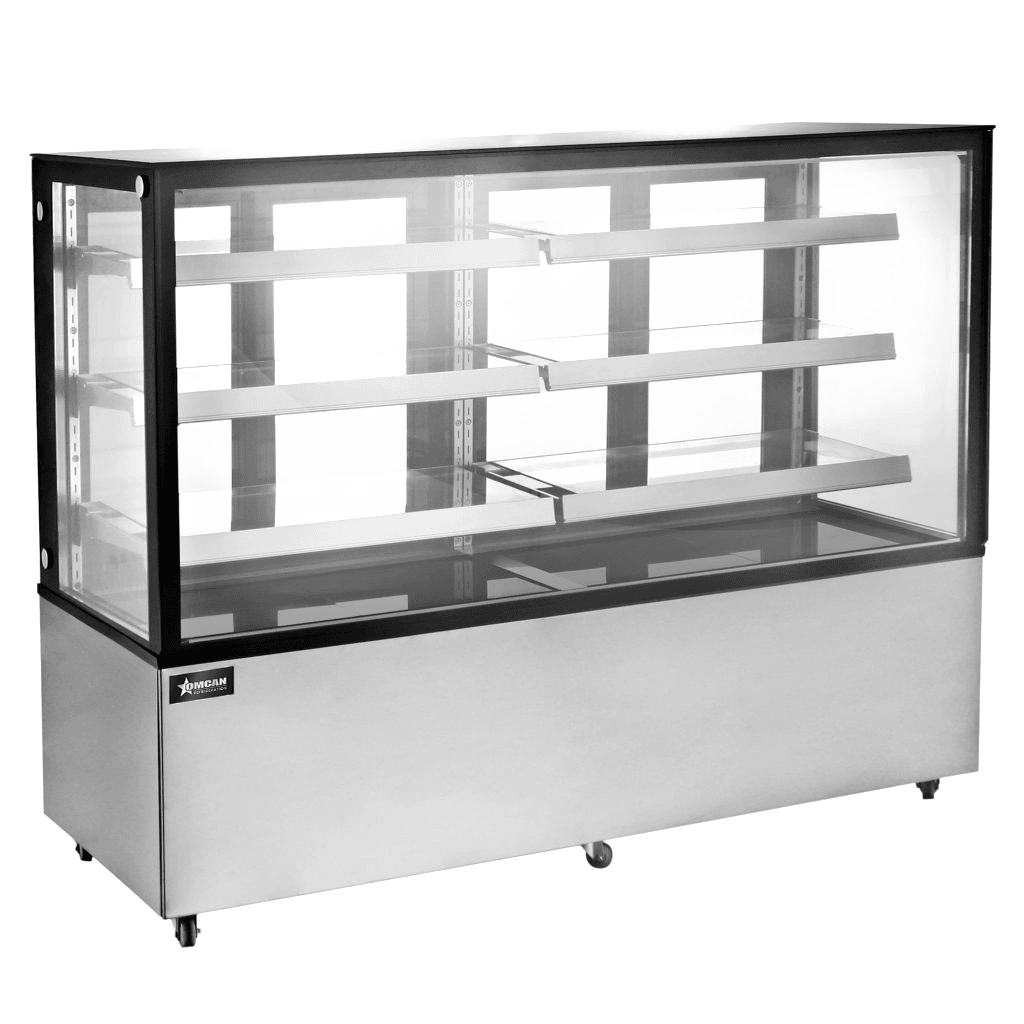 72″ Three (3) Shelf Square Glass Floor Refrigerated Display Case, 28.61 cu.ft. (810 Liter), Stainless Steel