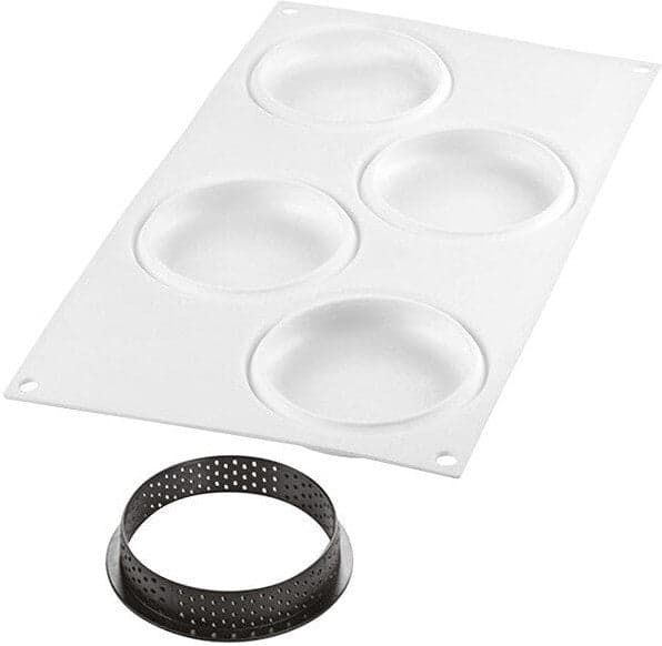 Silikomart – 3.9" x 0.7" 4 Compartment Round Silicone Composite Tarte Ring with #4 Rings – TART RING 100