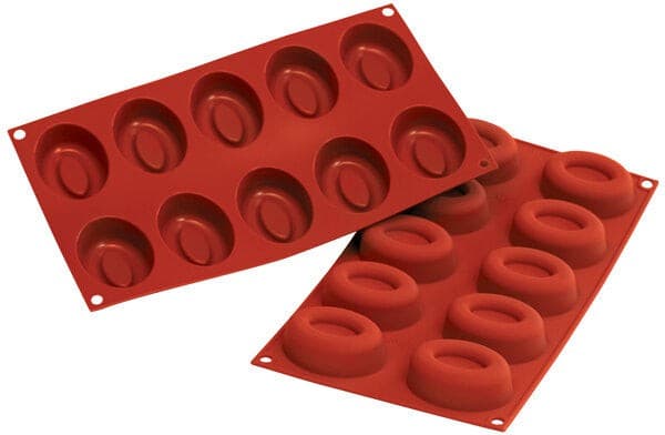 Silikomart – 2.6" x 1.9" x 0.9" Silicone 10 Compartment Medium Oval Savarin Baking Mold – SF084