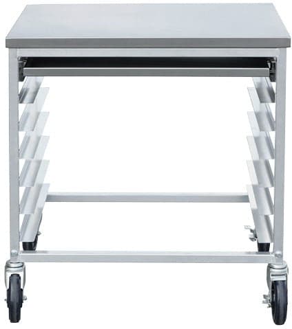 29″ x 20 1/2″ x 30″ Aluminum Multi-Utility Cart with Cutting Board Drawer and 6 Pan Slots