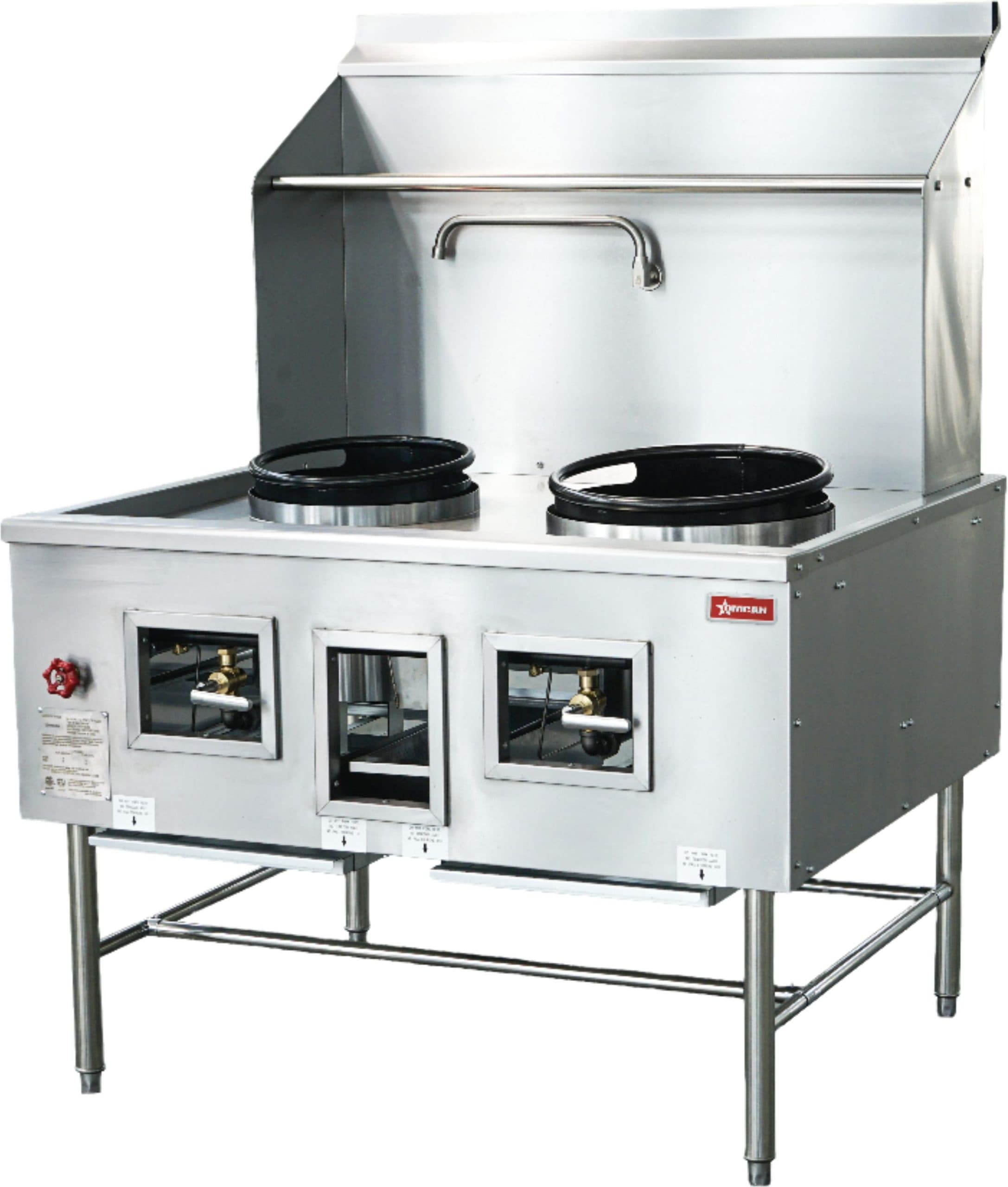 Two Chamber Wok Range with 13" + 16″ Ring, Backsplash, Faucet, 220,000 BTU – Natural Gas