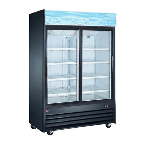 53" Two (2) Sliding Glass Door Refrigerator, 45 cu.ft (1270 L), Black