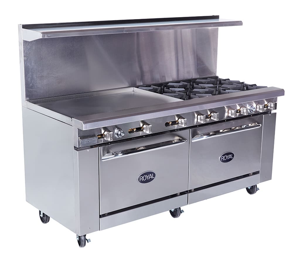 Royal – 72″ Gas Range, 72″ Griddle, 2 Convection Ovens – RR-G72-CC