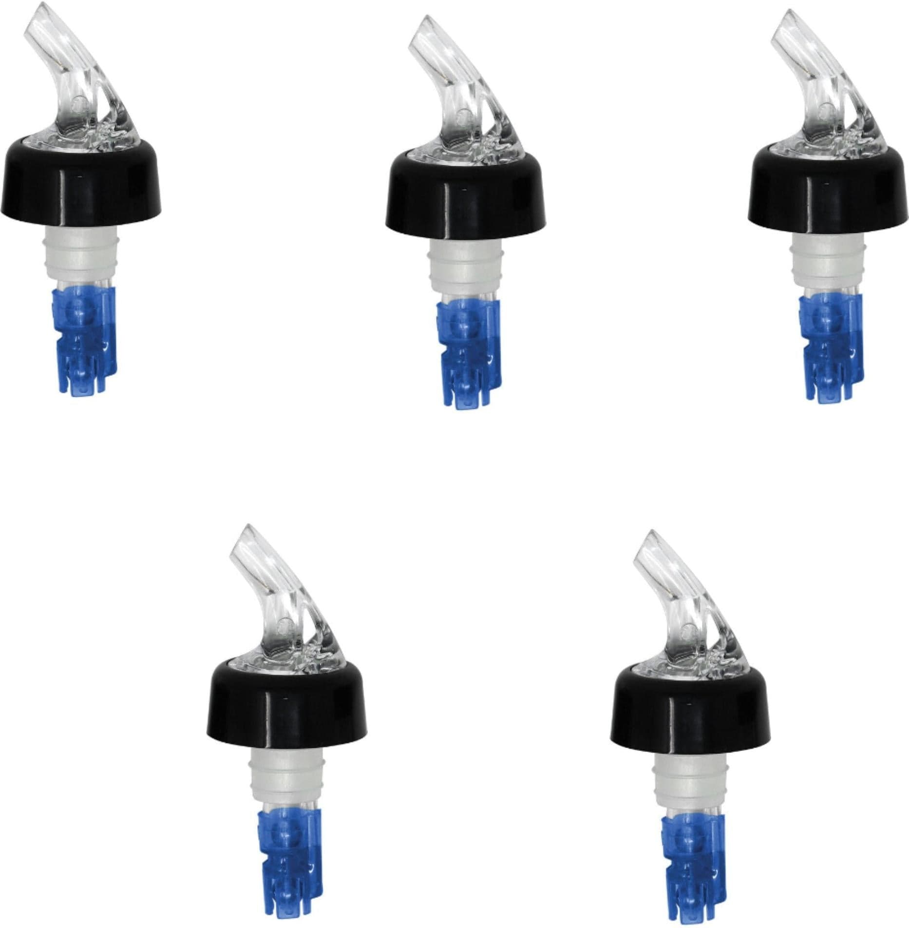 7/8 oz Clear Spout / Blue Tail Measured Liquor Pourer with Collar – 12/Pack