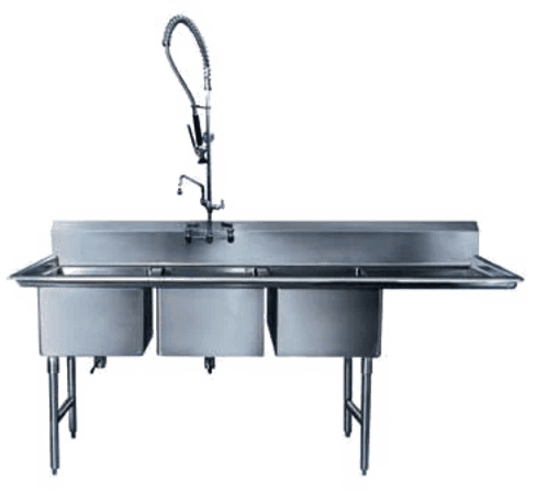 Winholt - 18" x 24" Stainless Steel Three Compartment Sink 18" Right Drainboard - WS3T1824RD18